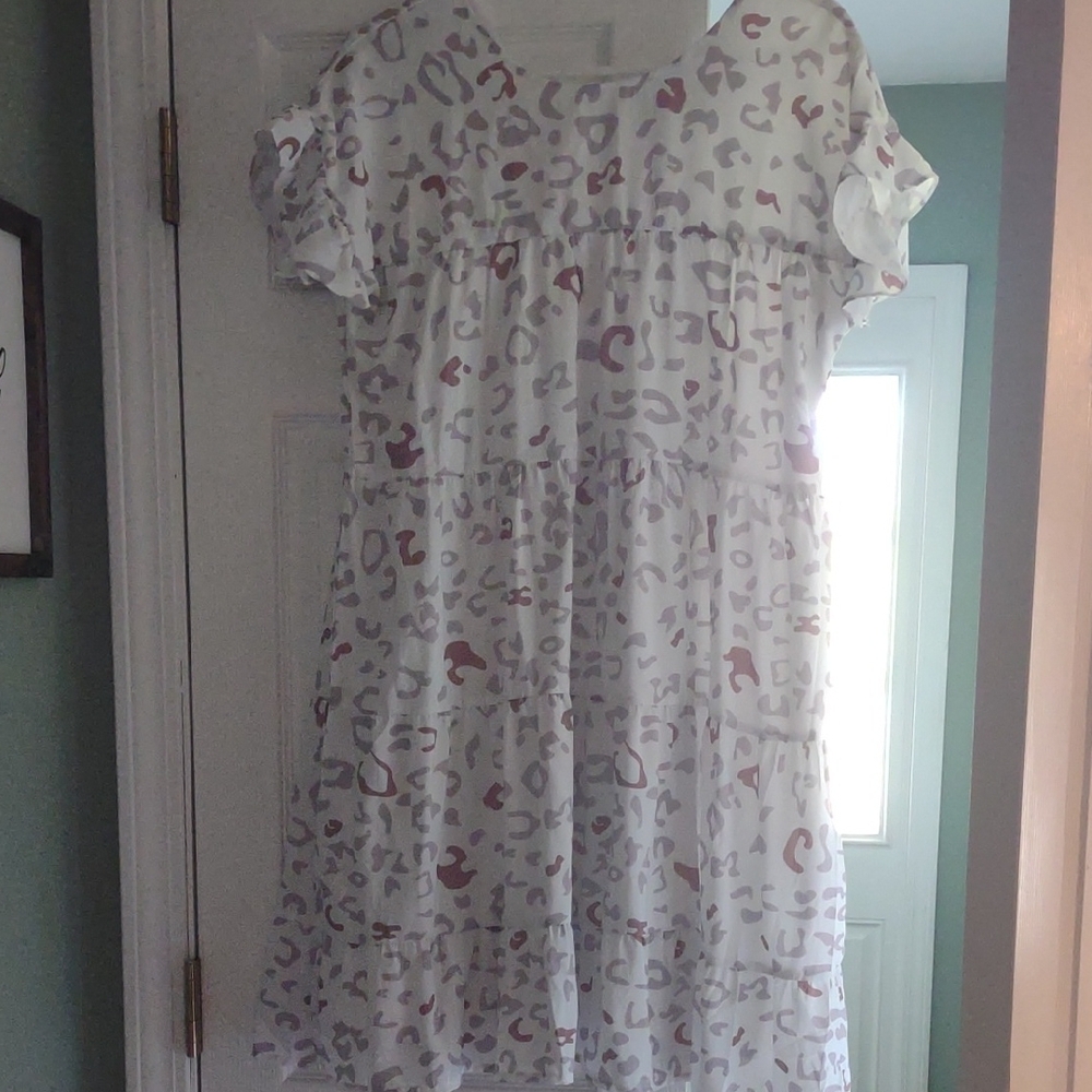 White and Brown Leopard Print Dress